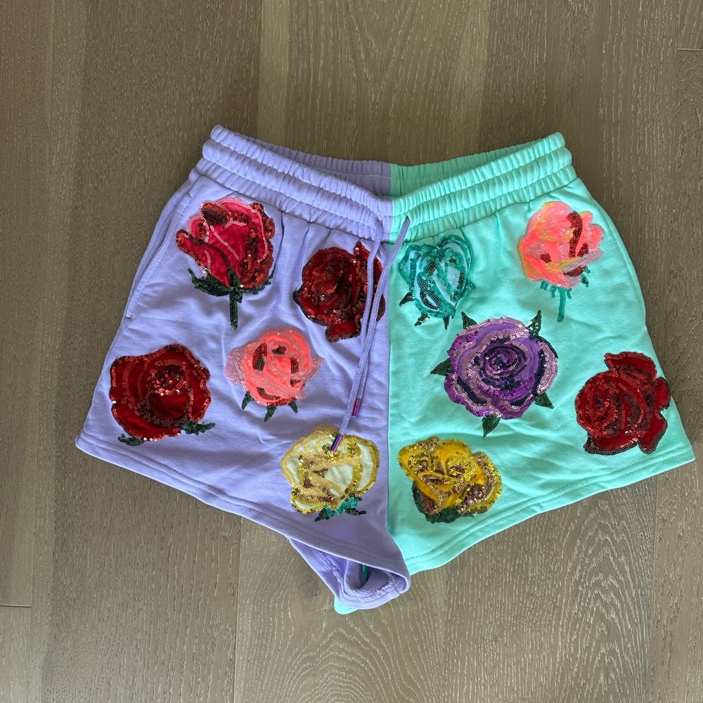 QOS Colorblock Velvet Rose Shorts
